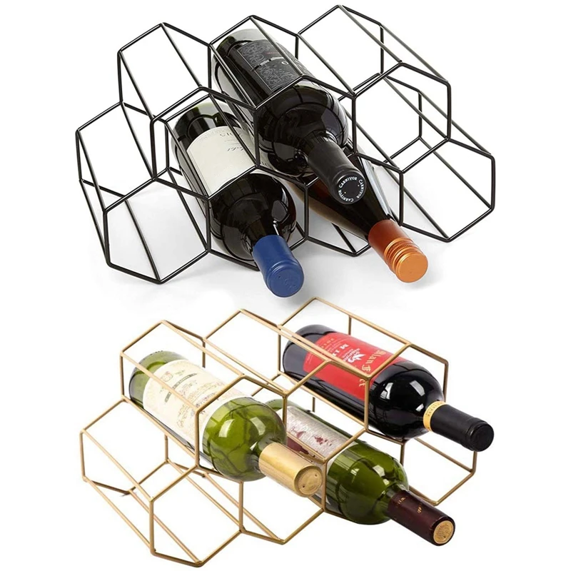 Hexagon 9 Bottle Wine Holder Display Modern Metal Honeycomb Rack Storage Beehive Tabletop | Дом и сад