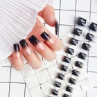 24 шт Европейский и американский стиль черныйрозовый длинные квадратные накладные ногти ношение накладные ногти полное покрытие пресс на ногти (без клея)