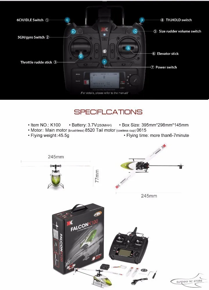 Wltoys XK K100 Falcom 6CH Flybarless 3D 6G система дистанционного управления игрушка бесщеточный мотор вертолет RTF VS Wltoys V977