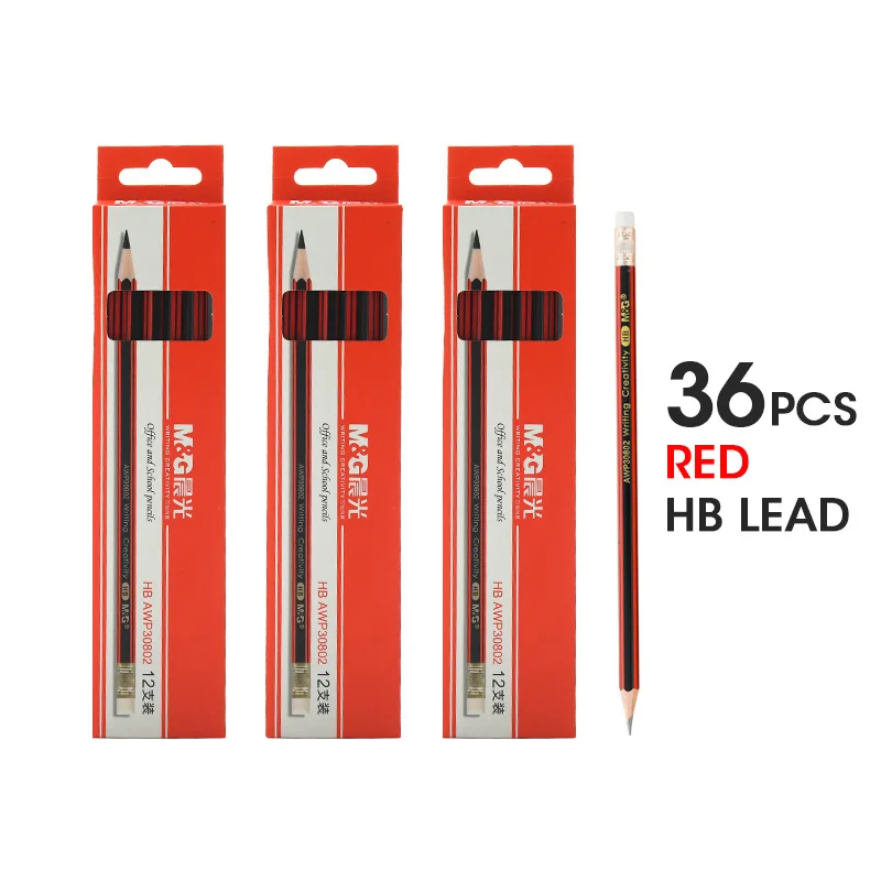 36pcs Red Pencils M& G шестиугольник предварительно заточенные HB школьные карандаши с ластиком ведущий деревянный карандаш деревянный графитный карандаш канцелярские принадлежности, школьные принадлежности, 120/48 кГц/24 предмета - Цвет: 36pcs Red Pencils