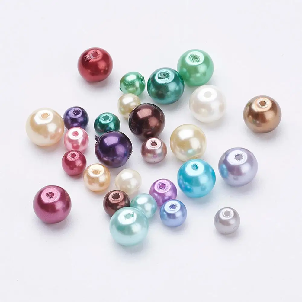 

4-6/6-8/8-10mm Environmental Dyed Glass Pearl Round Bead Strands, Cotton Cord Threaded, Mixed Color, Mixed Color hole: 0.7mm.