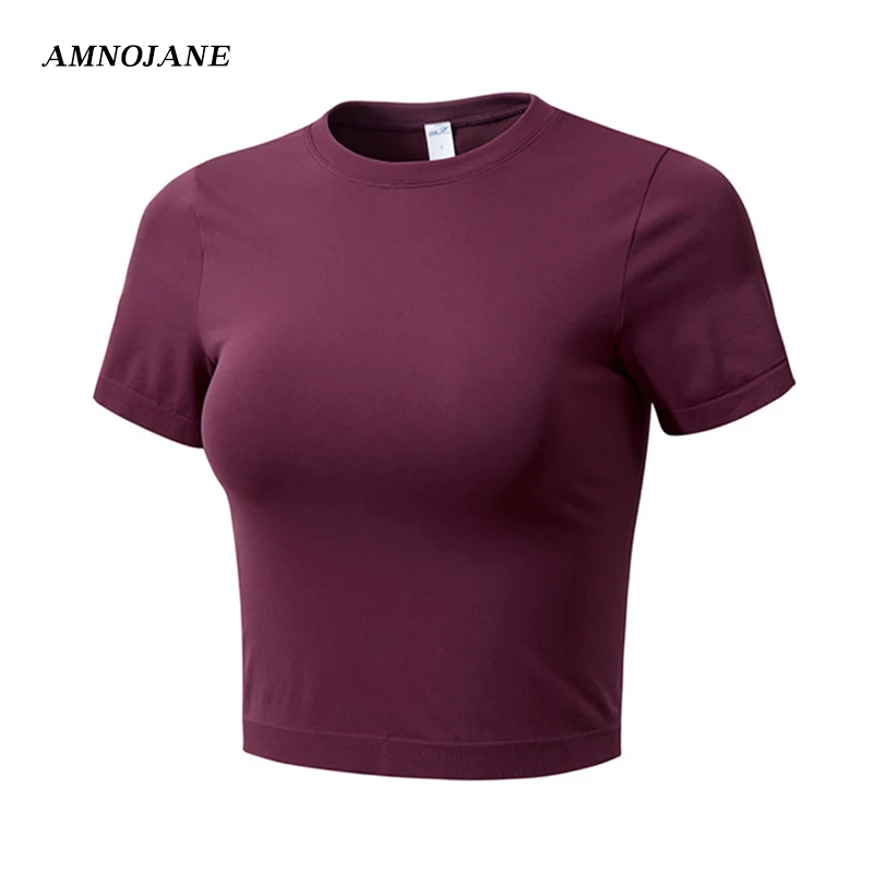 Футболка женская спортивная с коротким рукавом Топ бесшовный укороченный для