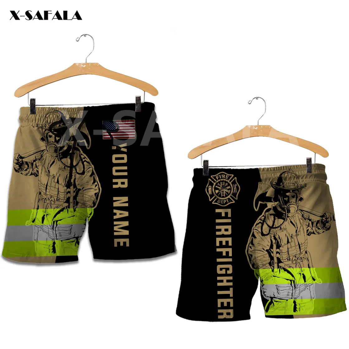 

Firefighter Skull Job 3D All Full Printed Man Women Shorts Street Wear Elastic Waist Summer Beach Harajuku Casual Drawstring