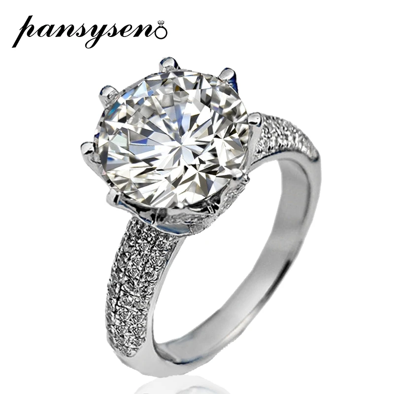 PANSYSEN, классическое, 3ct, большое, созданное, Муассанит, драгоценный камень, обручальные кольца для женщин, S925 Серебряное ювелирное изделие, Брендовое, свадебное кольцо
