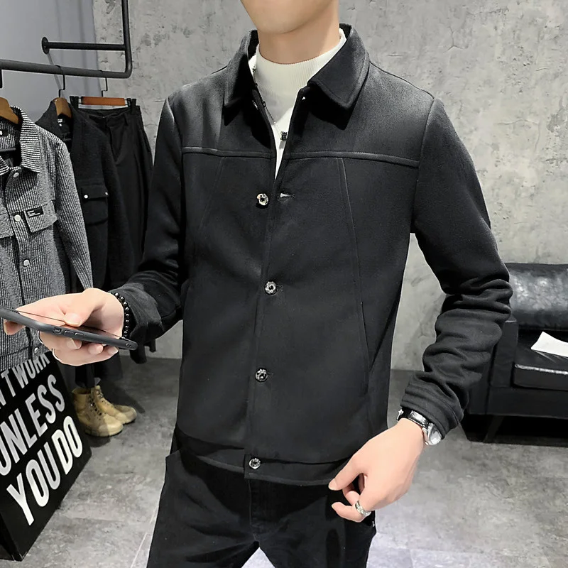 Мужское шерстяное пальто с отложным воротником повседневная куртка из смесовой