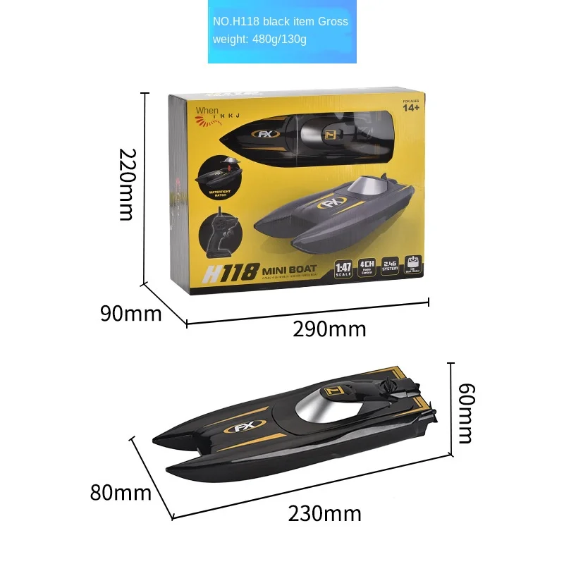 

H118 Black Speedboat Toy Racing Remote Control Ship 30km/h High Speed 2.4GHz 4 Channel with LCD Screen Mini RC Boat For Boy Gift