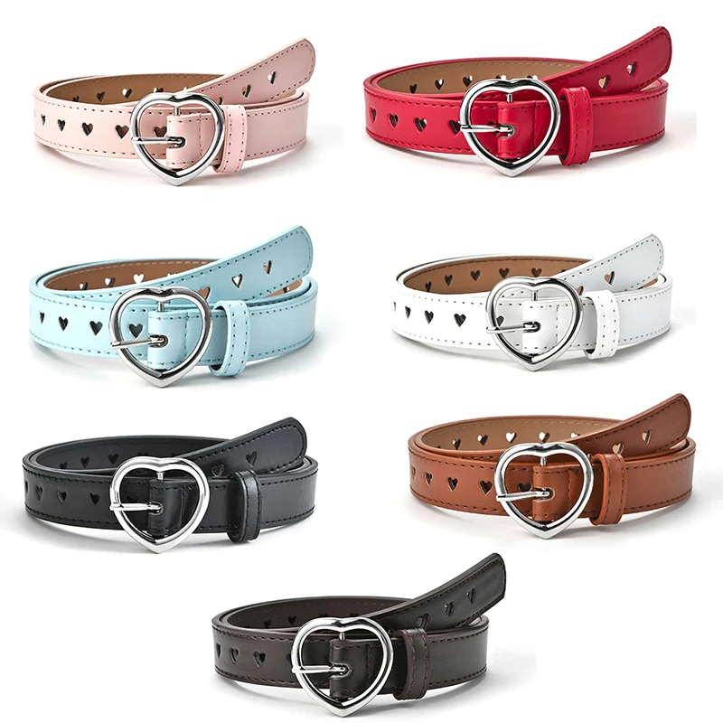 

Children Faux Leather Belt Kids Cute Peach Heart Buckle Belts Girls Waist Belt