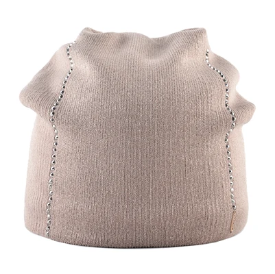 Winter Beanie Women Knitted Wool Hats Female Fashion Skullies Beanies With Rhinestones Solid Color Warm Knit Bonnet Ladies Cap - Color: Khaki