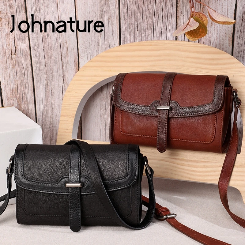 

Женская сумка в стиле ретро Johnature, однотонная сумка-мессенджер из натуральной воловьей кожи, с верхним слоем, для отдыха, 2021