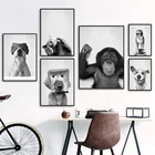 Забавная детская кошка собака смайлик Черно-Белая настенная живопись на холсте скандинавские плакаты и принты настенные картины для декора детской комнаты