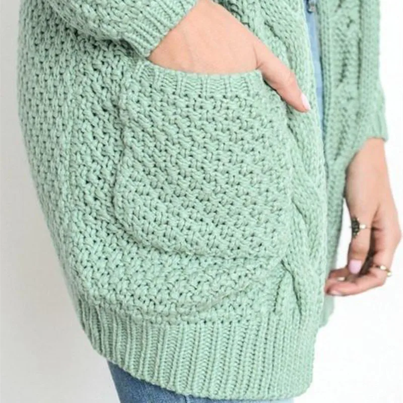 S-3XL, осень, зима, продукт, европейский стиль, длинный, будет код, сплошной цвет, карман, свитер, женский, Конопляный, с цветами, вязаный кардиган