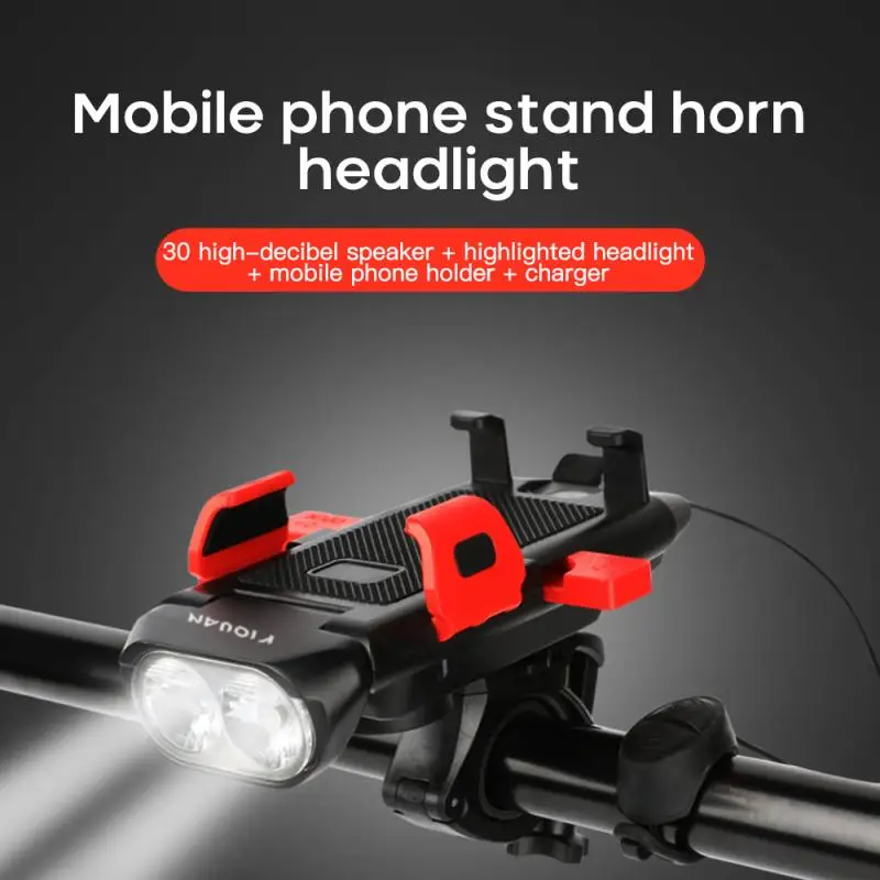 

New 500 Lumens Waterproof Bicycle 4 In 4 Headlight USB Charging Trumpet Mobile Phone Support Tail Light Safety Warning Light