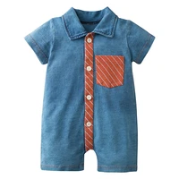 summer newborn baby short sleeved romper infant boy girl knitted denim pocket jumpsuit outfit one piece toddler clothing