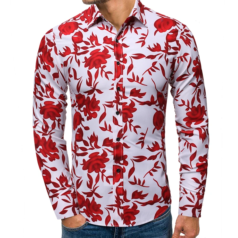 

high quality 2020 spring Autumn new large size long-sleeved flower Printed dress shirt Slim long-sleeved shirt male camisas