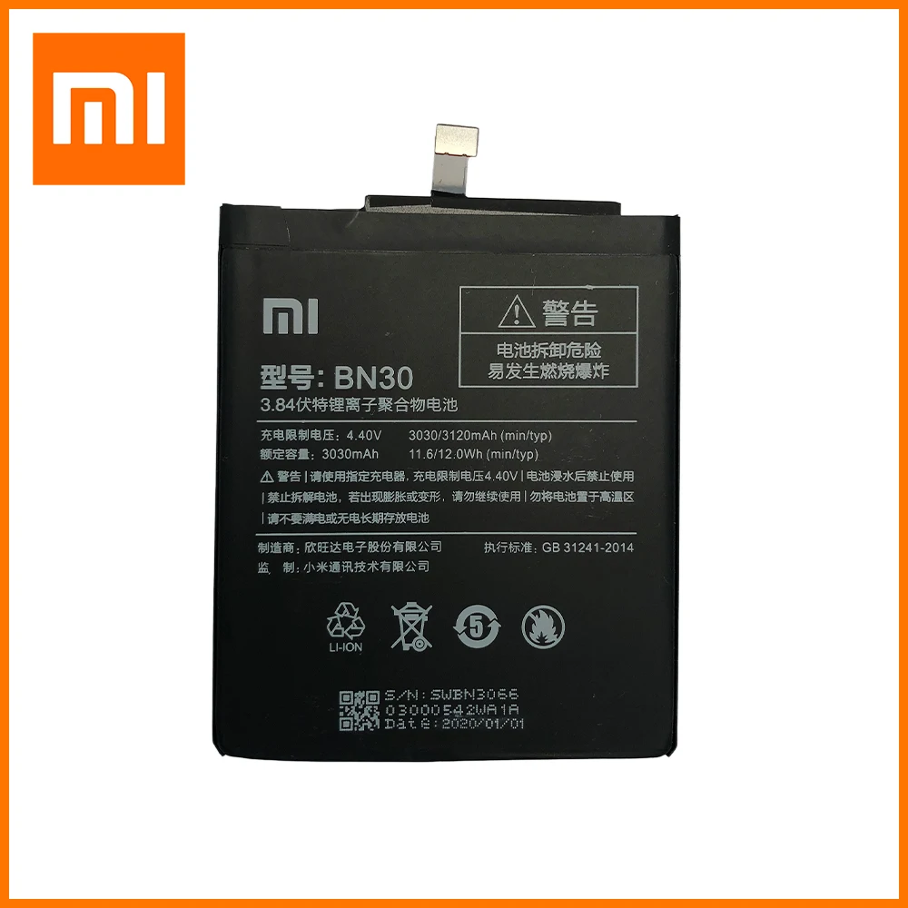 Xiao Mi Original 3120mAh BN30 Battery For Redmi 4A Hongmi 4A Phone High quality Batteries Batteria With Tracking number