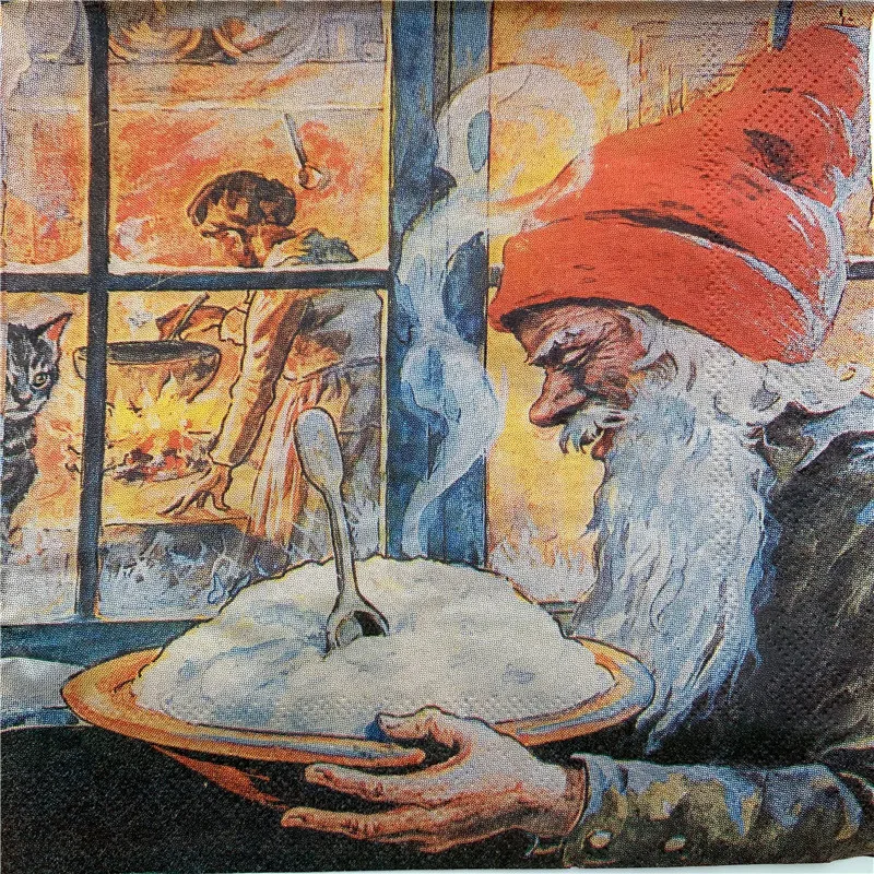 20 винтажных салфеток бумажных салфеток с принтом Санта Клауса, снеговика, оленя, декупажа, свадебные милые детские украшения на день рождения