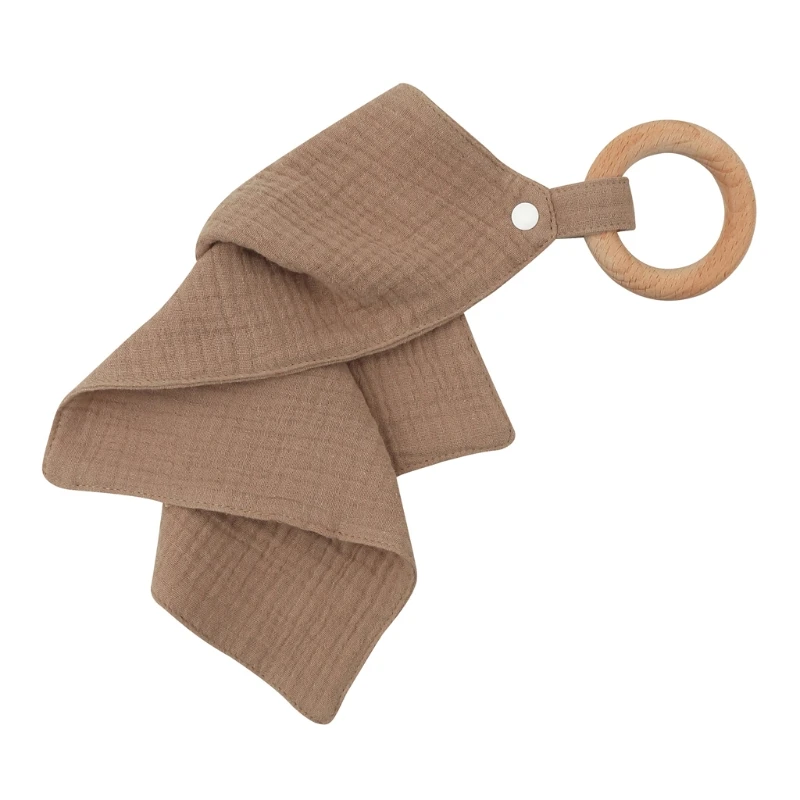 

Baby Bibs Saliva Towel with Wooden Teether Newborn Absorbent Towel Burp Cloths J2HD