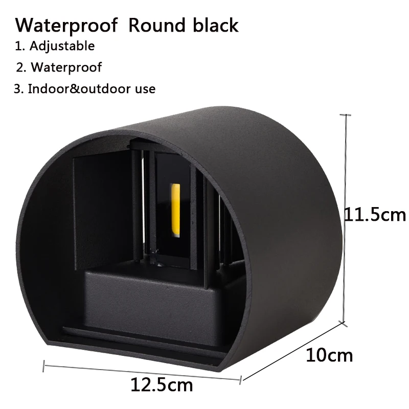 IP65 Round black IP65 светодиодный водонепроницаемый настенный светильник 12 Вт для помещений и улицы, регулируемый настенный светильник для двора, крыльца, коридора, спальни, настенный светильник - Цвет абажура: IP65 Round black