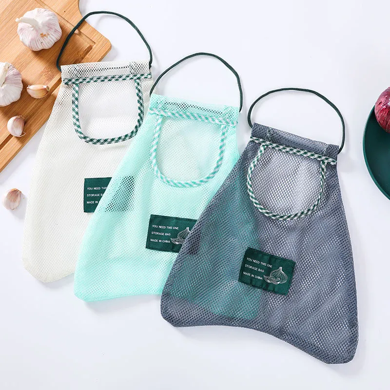 

2pcs Kitchen Vegetable Mesh Storage Bags Storage Hanging Bags Hollow Breathable Onion Potato Garlic Ginger Bag Bathroom Tool