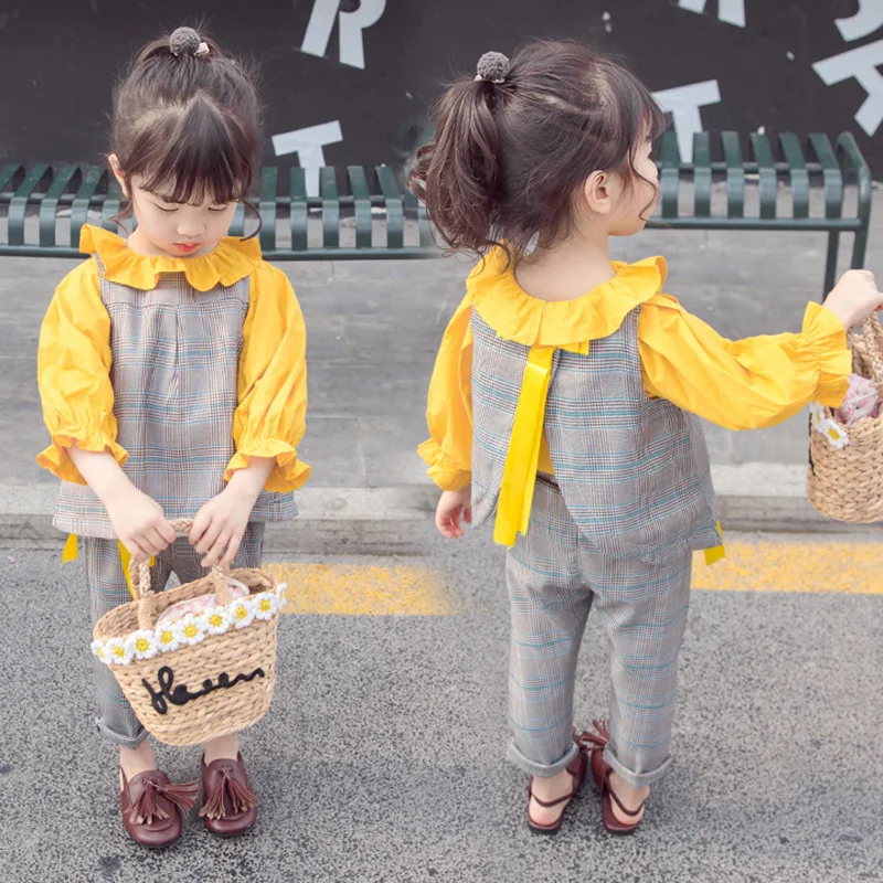 

Новый весенний костюм для девочек 0 в иностранном стиле 1 Корейская версия 2 года 3 года 4 года для детей 5 маленьких девочек костюм из трех пре...