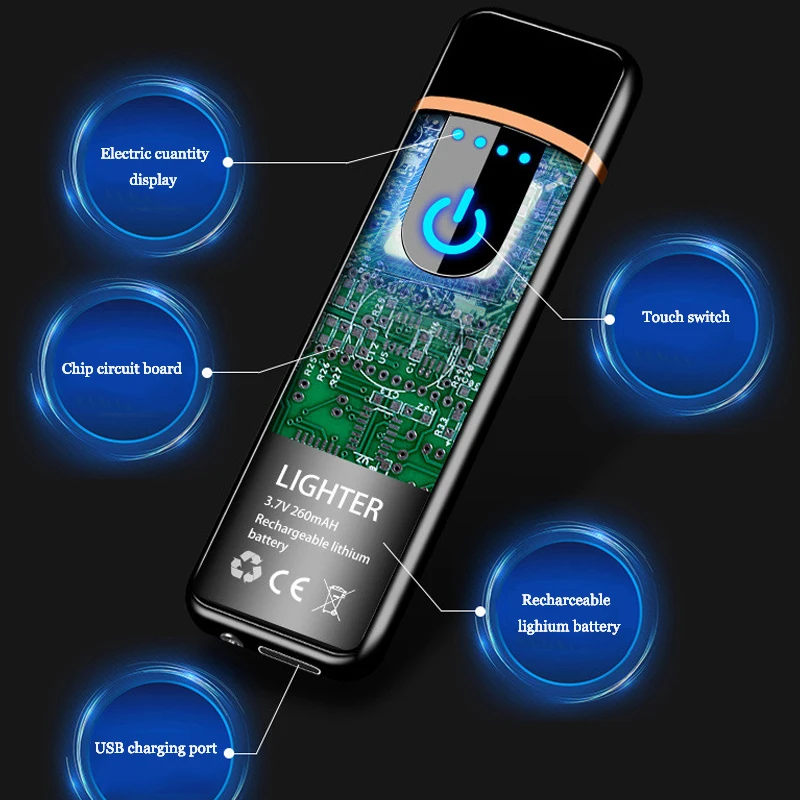 Перезаряжаемая электрическая зажигалка Usb ветрозащитная металлическая подарки