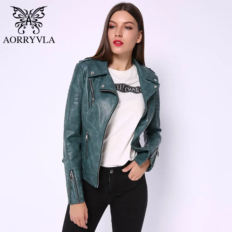 AORRYVLA Новинка модные женские туфли кожаная куртка мотоциклетная куртка из искусственной кожи кожаные пальто черного цвета с отложным воротником и короткими застежкой-молнией женская куртка