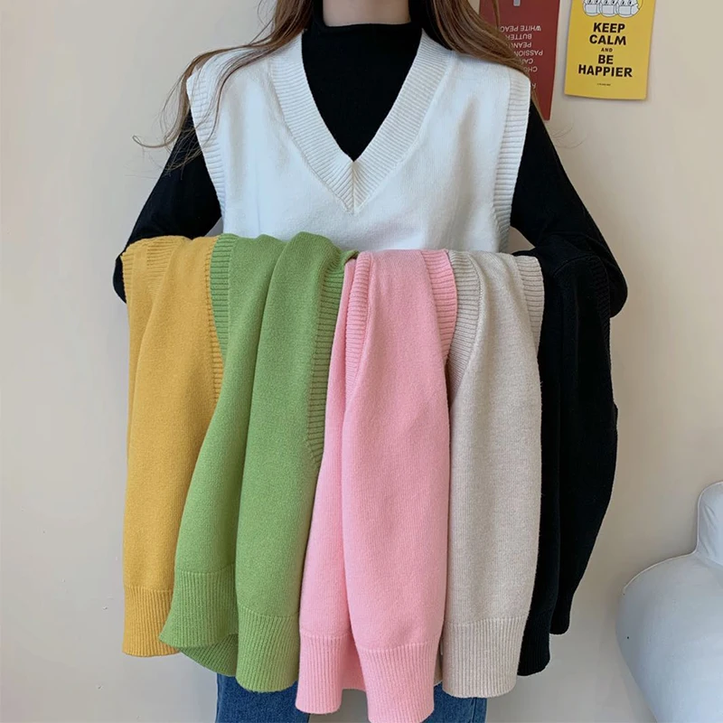 

Модный осенний женский свитер Shintimes, топы 2020, женский элегантный студенческий пуловер с V-образным вырезом, Свободная Повседневная вязаная в...