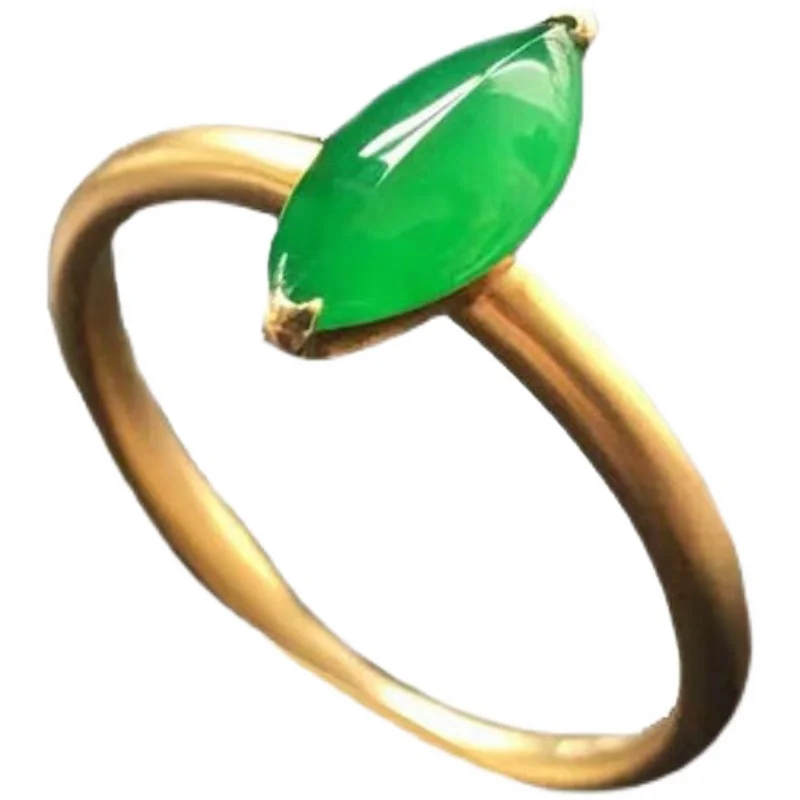 

Original Small Fresh Ring Big Horse Eye Chalcedony Ring Inlaid Style Pure Yang Green S925 Sterling Silver Moissanite Gift