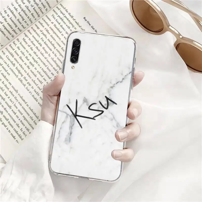 

GREY MARBLE INITIALS NAME Phone Case Transparent for Samsung A71 S9 10 20 HUAWEI p30 40 honor 10i 8x xiaomi note 8 Pro 10t 11