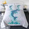 BlessLiving Dolphin Summer Quilt Set 3D Print Marine Life Air-conditioning Duvet Cartoon Animal Bed Cover Blue Sea Home Decor 1