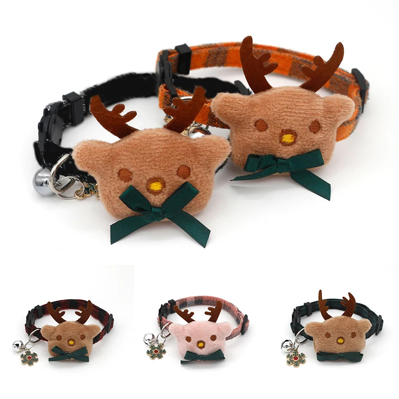 

New cute pet bowknot cotton collar Christmas plaid dog cat collar