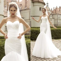 new arrival ruched tulle mermaid wedding dress lace up whiteivory marry dresses bridal dresses hot sale vestido de festa curto