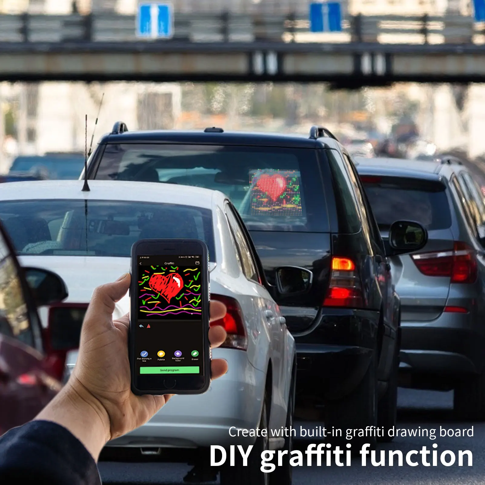 Car DIY LED Display Car Bluetooth Voice Interact AD Display Screen Programmable Scrolling Message Animation