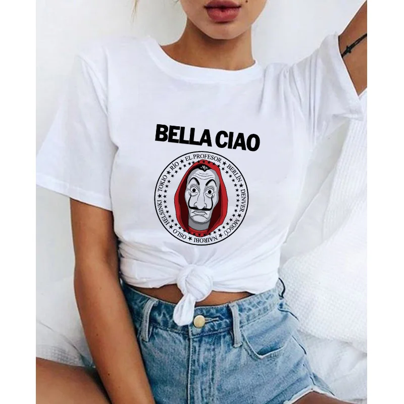 Showtly 2020 футболка с надписью La Casa De Papel футболки изобретением денег ТВ BELLA Hello