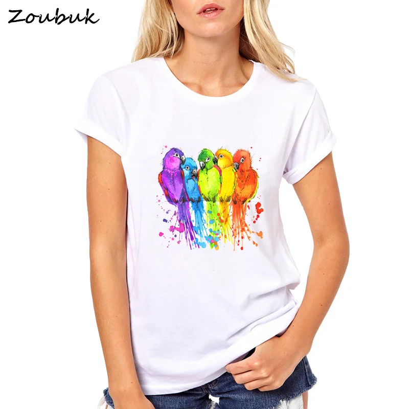 Футболка для мужчин и женщин с разноцветными птицами радугой модная удобная