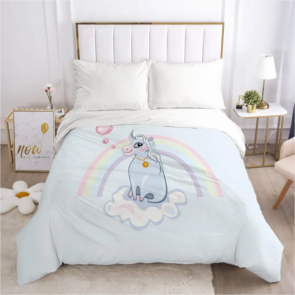 

Unicorn Cartoon Duvet Cover with Zipper Comforter/Quilt/Blanket Case 180x210 200x200 3D Bedding For Kids Child Baby Girls Boys
