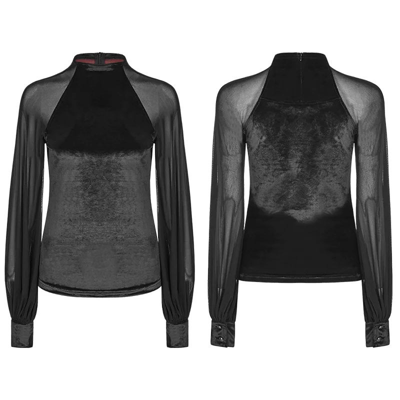 Панк рейв женская готическая Повседневная бархатная Сетчатая футболка мода