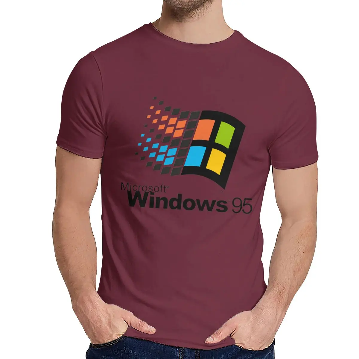 Винтаж Windows 95 Vaporwave футболка для мужчин лето прохладный человек хлопок короткий рукав круглый воротник - Цвет: Бургундия