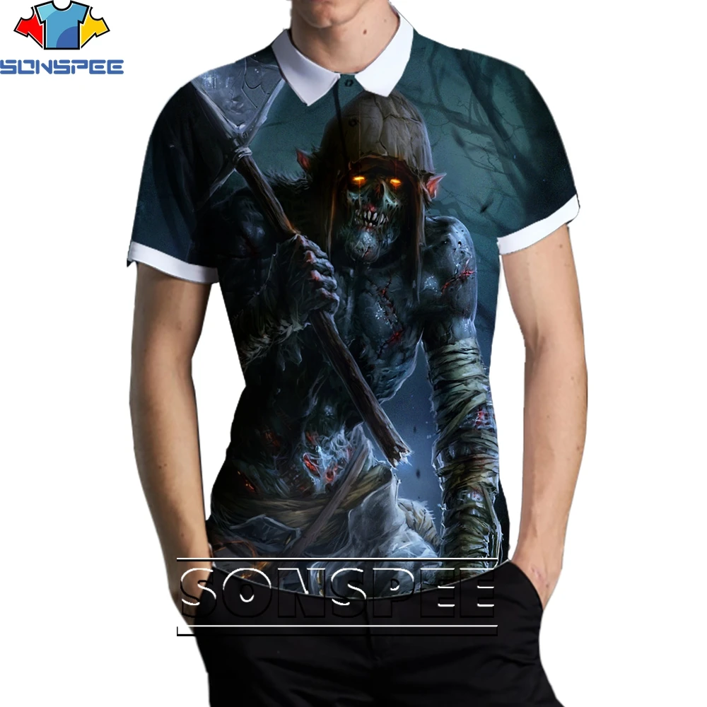 

SONSPEE 3D Undead Theme Fashion Casual Loose Round Neck POLO Shirt Men and Women Full of Power Hip-hop Trend Street Personality
