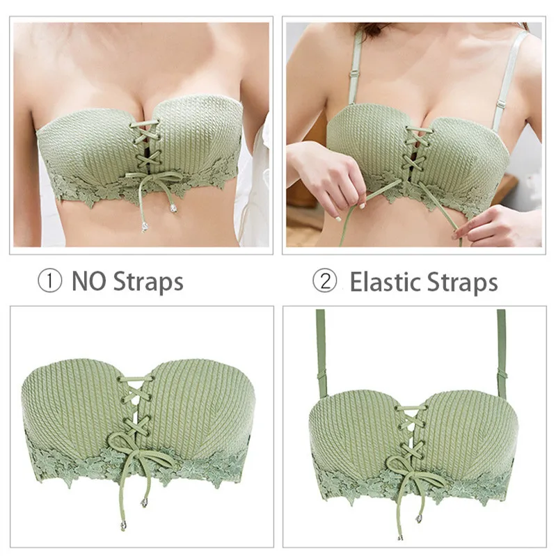 

Women Invisible Bras Front Bandage Anti-slip Strapless Bra Sexy Wire Free Push Up Back Closure Lace Bralette Underwear
