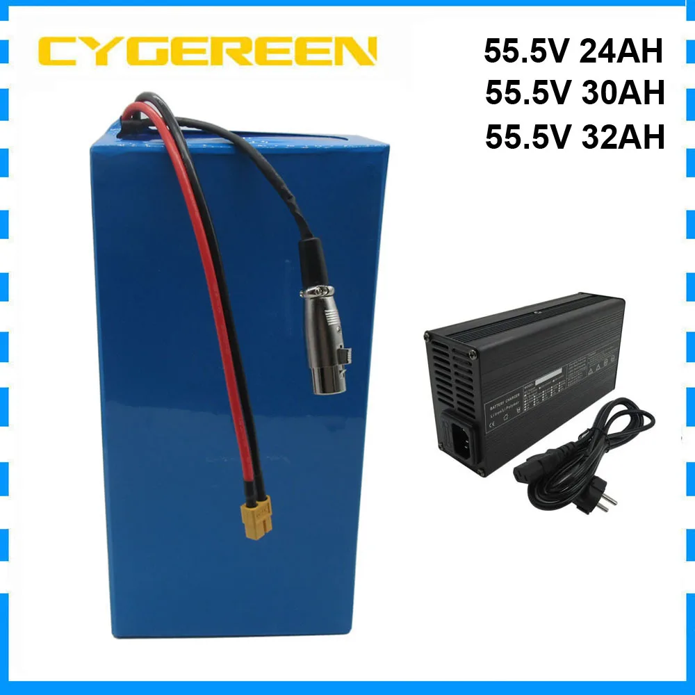 

2000W 55V 24AH 30AH 32AH Electric Bike Bicycle Battery 55.5V 15S Lithium ion Scooter Bateria Akku 21700 cell 50A BMS
