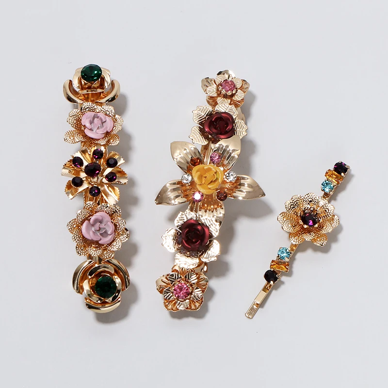 

KOMi Boho Rhinestone Crystal Pearl Flower Hair Clip Set Cute Rose Temperament Hair Clip Girl Wedding Hair Accessories K1763