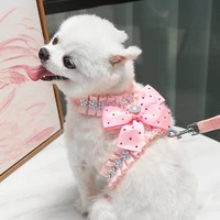 diamond inlay dog harness leash luxury dresses for small dogs clothes ropa perro pink skirt bow knot dog vest chihuahua clothing