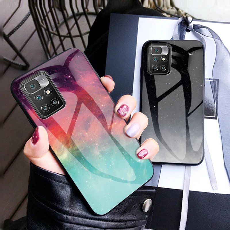 Чехол из закаленного стекла с изображением звездного неба для Xiaomi Redmi Note 11 мягкая