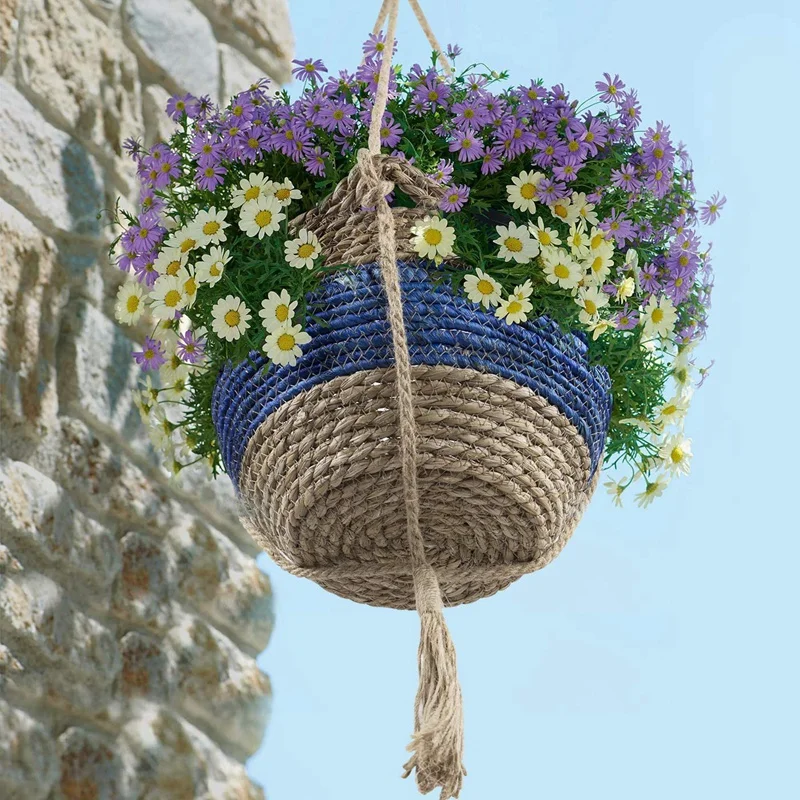 

Hanging Flower Pots,Natural Seaweed Baskets,Indoor Plant Flower Pots, Blue Hanging Baskets,Flower Pots and Baskets,4Pcs