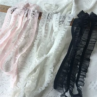 1yards latest elastic pleated tulle lace ribbon black white lace fabric trim sewing clothes collar craft supplies dentelle qt3