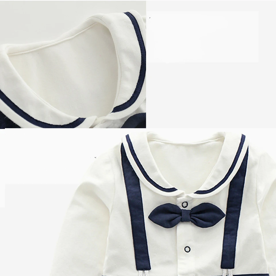 Baby Boys Romper Costume Toddler Sailor Navy Jumpsuit Bebe Suspender One set Outfit with Hat Infant Halloween Short Clothes Sets |