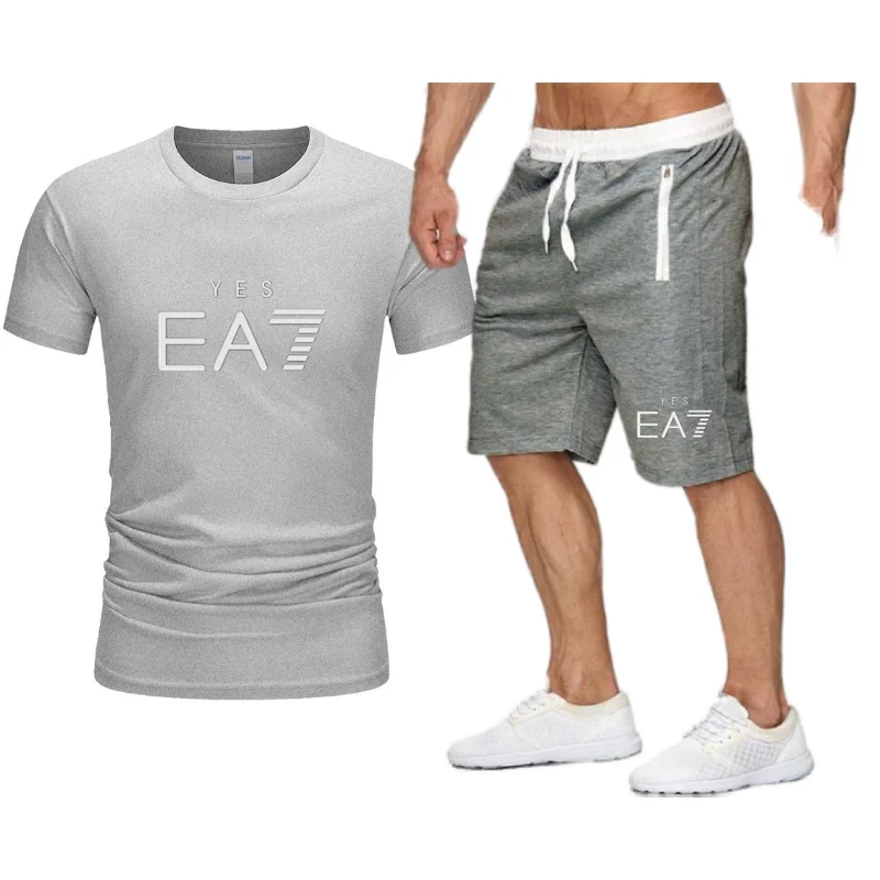 

Men's short-sleeved T-shirt casual sportswear sports shorts summer new breathable cotton o-neck Tops men t shirts + shorts sets