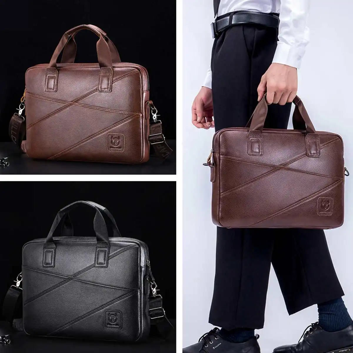 

Men's Briefcase Bag Genuine Leather 15inch Laptop Bag Business Messenger Bags for Document Office Portable Laptop Shoulder Bag