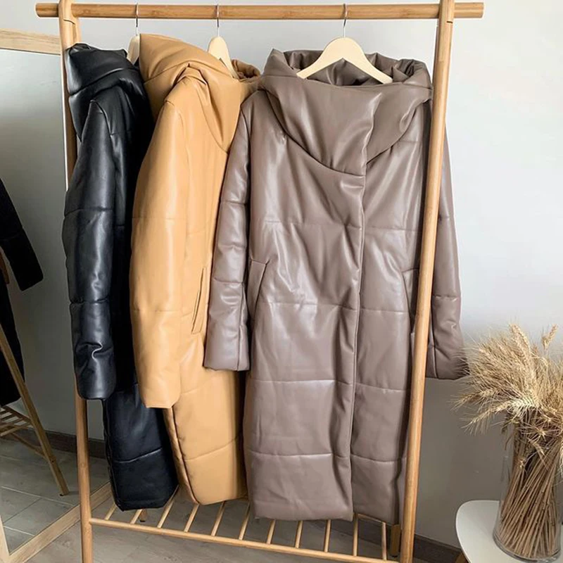 Модные Простые зимние парки с капюшоном женские элегантные длинные пальто из